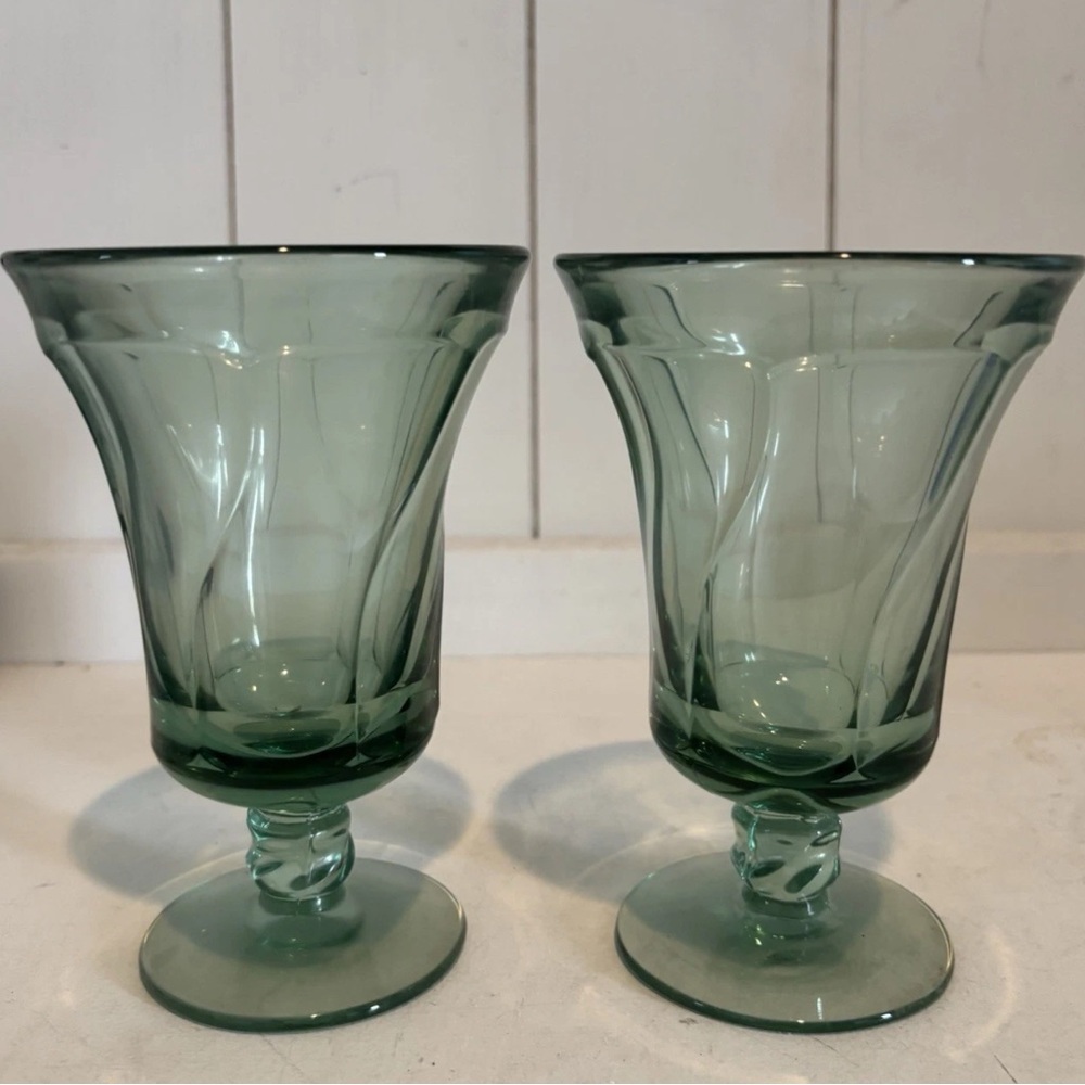 FOSTORIA JAMESTOWN GREEN 12 oz FTD ICED TEA glasses set of 2